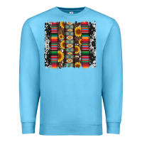 Ocean Blue cowhıde aztec serape wıth leopard and sunflowers brushstroke Premium Sweatshirt - Artiststas