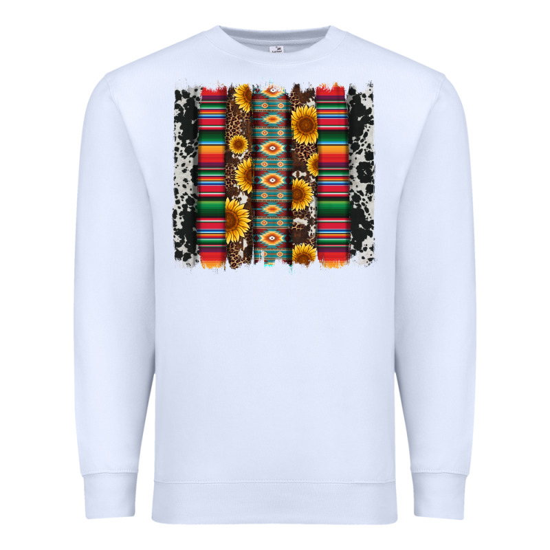 Cowhıde Aztec Serape Wıth Leopard And Sunflowers Brushstroke Premium Sweatshirt by Artiststas | Teevron