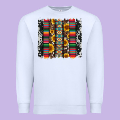 Cowhıde Aztec Serape Wıth Leopard And Sunflowers Brushstroke Premium Sweatshirt Designed By Artiststas