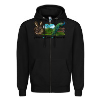 Black Peace Love Peacock Zipper Hoodie - LillyAllenDesigns