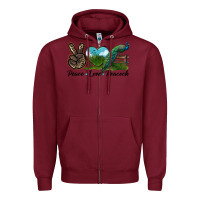 Burgundy Peace Love Peacock Zipper Hoodie - LillyAllenDesigns