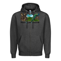 Charcoal Heather Peace Love Peacock Zipper Hoodie - LillyAllenDesigns