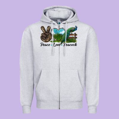 Peace Love Peacock Zipper Hoodie Designed By Lillyallendesigns