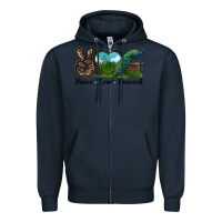 Navy Peace Love Peacock Zipper Hoodie - LillyAllenDesigns