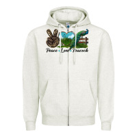 Oatmeal Heather Peace Love Peacock Zipper Hoodie - LillyAllenDesigns