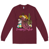 Burgundy Happy Easter western Easter Day Long Sleeve Tee - CowGirlArtShop