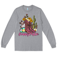 Heather Grey Happy Easter western Easter Day Long Sleeve Tee - CowGirlArtShop