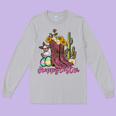 Happy Easter Western Easter Day Long Sleeve Tee Designed By Cowgirlartshop