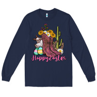 Navy Happy Easter western Easter Day Long Sleeve Tee - CowGirlArtShop