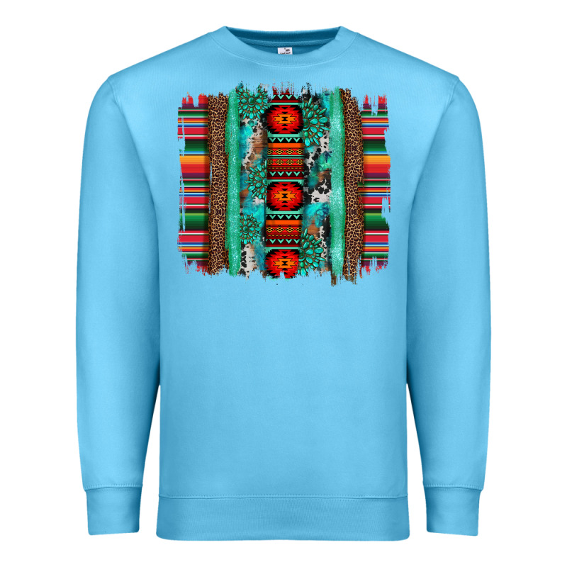 Serape Aztec Leopard And Turquoise Glitter With Gemstone Brushstroke Premium Sweatshirt by Artiststas | Teevron