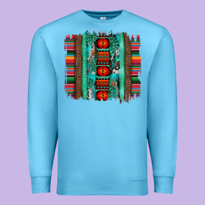 Serape Aztec Leopard And Turquoise Glitter With Gemstone Brushstroke Premium Sweatshirt Designed By Artiststas