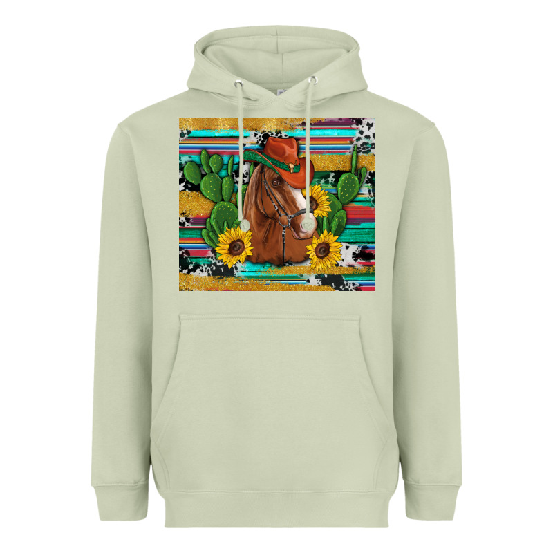 Western Horse Cowboy Hat Cactus Sunflowers Glitter Cowhide Serape Turq Heavyweight Hoodie by Artiststas | Teevron