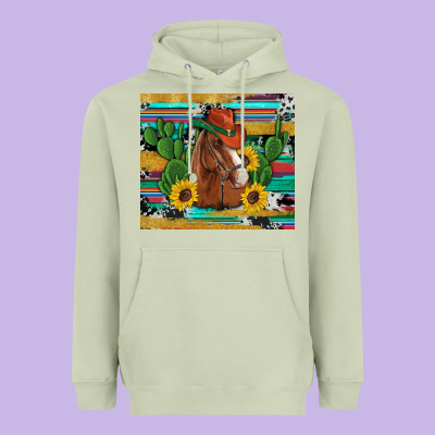 Western Horse Cowboy Hat Cactus Sunflowers Glitter Cowhide Serape Turq Heavyweight Hoodie Designed By Artiststas