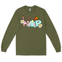 Army Green Hop bunny Easter Day Long Sleeve Tee - CowGirlArtShop
