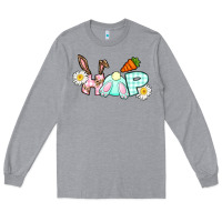Heather Grey Hop bunny Easter Day Long Sleeve Tee - CowGirlArtShop