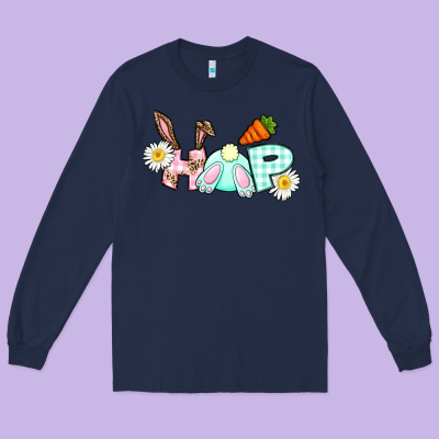 Hop Bunny Easter Day Long Sleeve Tee Designed By Cowgirlartshop