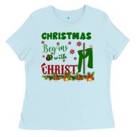 Baby Blue Christmas Begins With Christ Ladies Tee - Bettercallsaul
