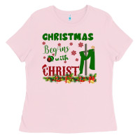 Bubblegum Pink Christmas Begins With Christ Ladies Tee - Bettercallsaul