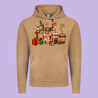 Reindeer Coffe Cups Christmas Vintage Hoodie Designed By Cowgirlartshop