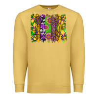 Antique Gold mardi gras sunflower fleur de lis leopard cowhide brushstrokes Premium Sweatshirt - Artiststas