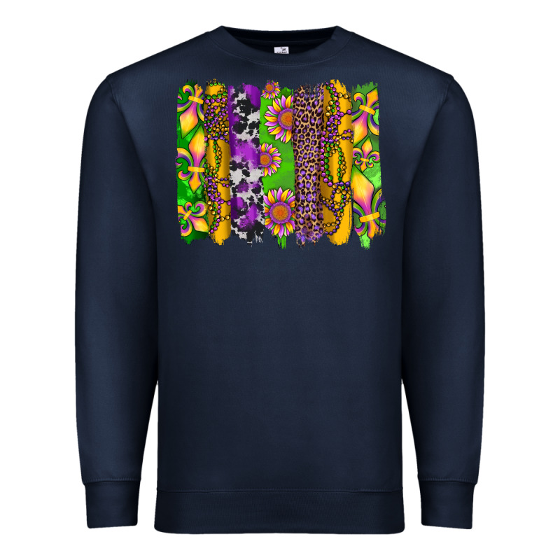Mardi Gras Sunflower Fleur De Lis Leopard Cowhide Brushstrokes Premium Sweatshirt by Artiststas | Teevron