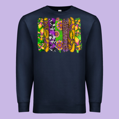 Mardi Gras Sunflower Fleur De Lis Leopard Cowhide Brushstrokes Premium Sweatshirt Designed By Artiststas