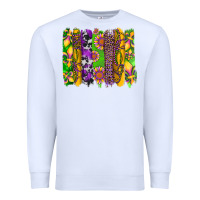 White mardi gras sunflower fleur de lis leopard cowhide brushstrokes Premium Sweatshirt - Artiststas