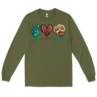 Army Green Peace Love Toy Poodle Long Sleeve Tee - Jasminsmagicworld