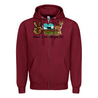 Burgundy Peace Love Bengal Cat Zipper Hoodie - LillyAllenDesigns