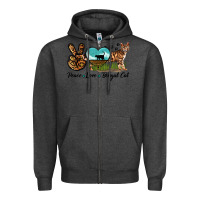 Charcoal Heather Peace Love Bengal Cat Zipper Hoodie - LillyAllenDesigns