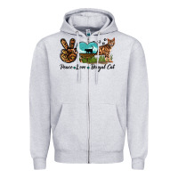 Heather Grey Peace Love Bengal Cat Zipper Hoodie - LillyAllenDesigns