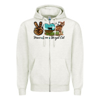 Oatmeal Heather Peace Love Bengal Cat Zipper Hoodie - LillyAllenDesigns