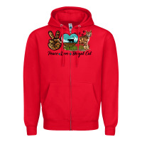 Red Peace Love Bengal Cat Zipper Hoodie - LillyAllenDesigns