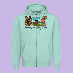 Peace Love Bengal Cat Zipper Hoodie Designed By Lillyallendesigns