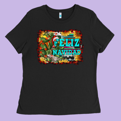Feliz Navidad Ladies Tee Designed By Ranaportraitstore
