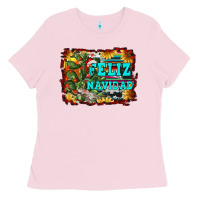Bubblegum Pink feliz navidad Ladies Tee - RanaPortraitStore