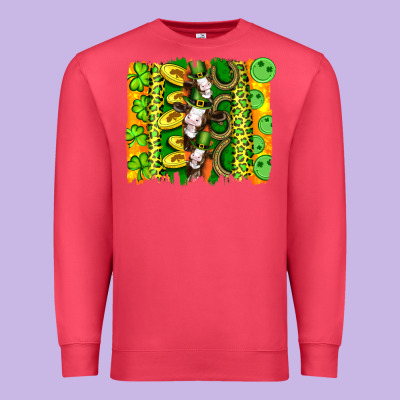 St Patricks Cow And Coin Wıth Clovers And Leopard Brushstrokes Premium Sweatshirt Designed By Artiststas