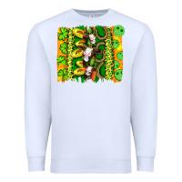 White st patricks cow and coin wıth clovers and leopard brushstrokes Premium Sweatshirt - Artiststas