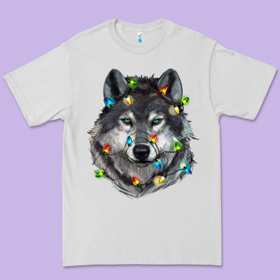 Christmas With Wolf Premium Tee Designed By Ranaportraitstore