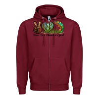 Burgundy Peace Love Chameleon Lizard Zipper Hoodie - LillyAllenDesigns