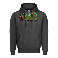 Charcoal Heather Peace Love Chameleon Lizard Zipper Hoodie - LillyAllenDesigns