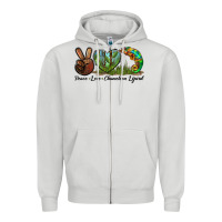 Dove Grey Peace Love Chameleon Lizard Zipper Hoodie - LillyAllenDesigns