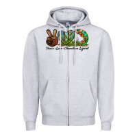 Heather Grey Peace Love Chameleon Lizard Zipper Hoodie - LillyAllenDesigns