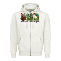 Oatmeal Heather Peace Love Chameleon Lizard Zipper Hoodie - LillyAllenDesigns