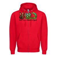 Red Peace Love Chameleon Lizard Zipper Hoodie - LillyAllenDesigns