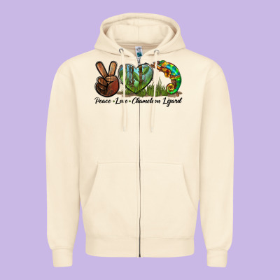 Peace Love Chameleon Lizard Zipper Hoodie Designed By Lillyallendesigns