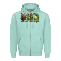 Seafoam Peace Love Chameleon Lizard Zipper Hoodie - LillyAllenDesigns