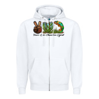 White Peace Love Chameleon Lizard Zipper Hoodie - LillyAllenDesigns