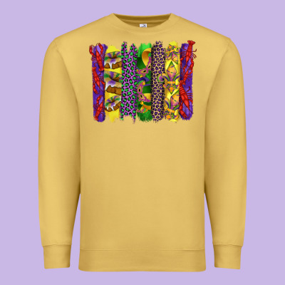 Mardi Gras Crawfish Cake And Mask With Leopar And Fleur De Lis Brushst Premium Sweatshirt Designed By Artiststas