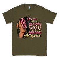 Army Green She who kneels before god can stand before anyone Classic Tee - RanaPortraitStore
